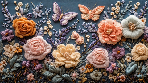 蝴蝶玫瑰旗袍刺绣