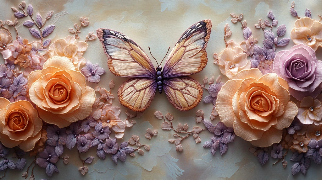 蝴蝶玫瑰旗袍刺绣