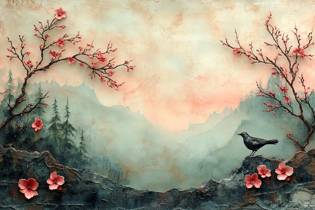 粉绿手绘瓷艺画框