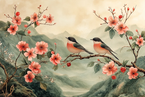 粉绿手绘瓷艺画框