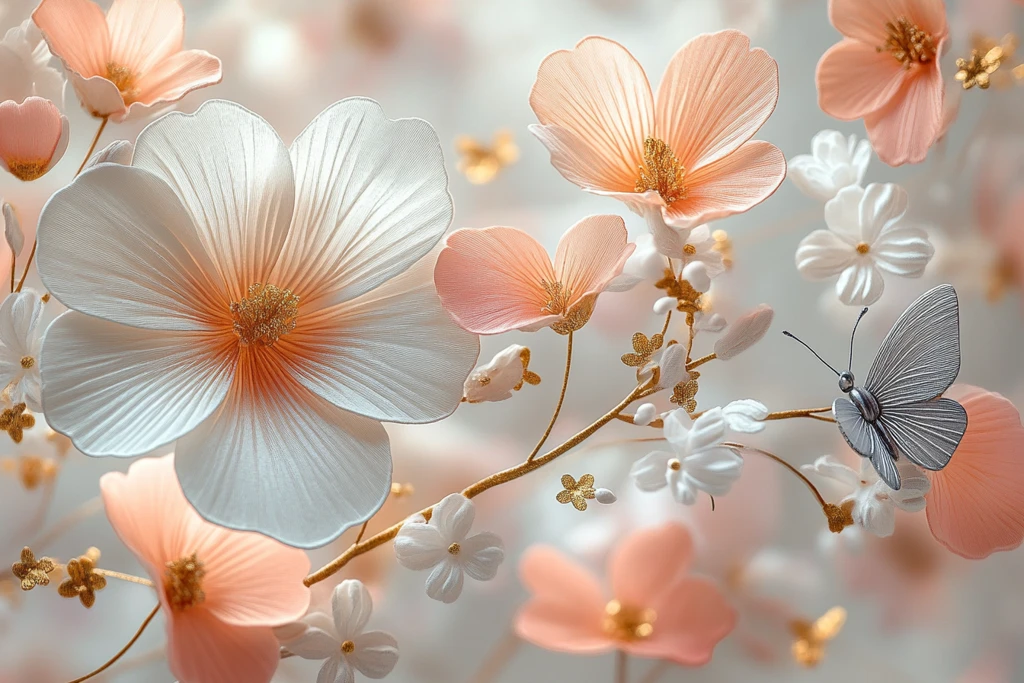 粉色白底蝶恋花