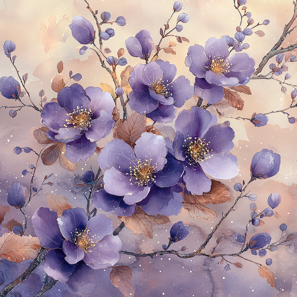 紫白花卉金线叶纹