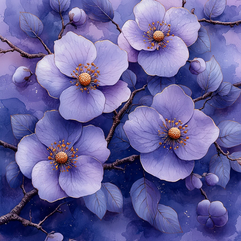 紫白花卉金线叶纹