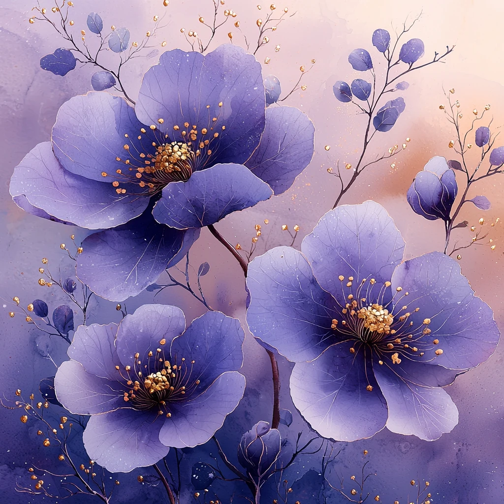 紫白花卉金线叶纹