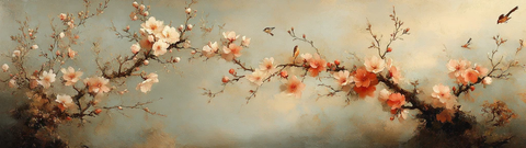 七彩贝壳纹理花鸟图