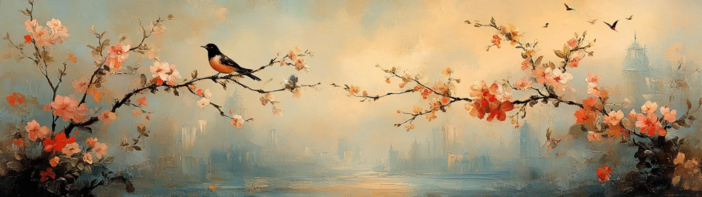 七彩贝壳纹理花鸟图