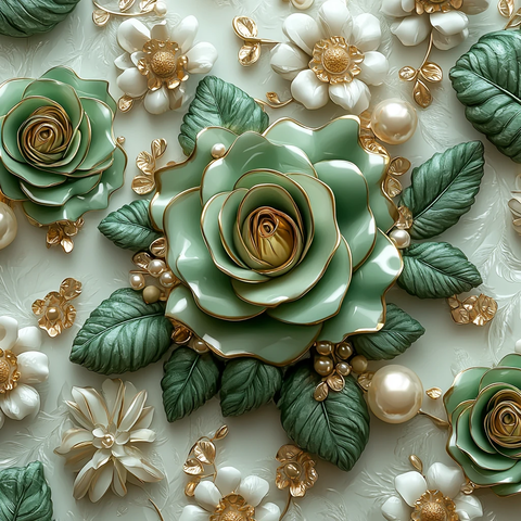 绿金玫瑰花卉图案