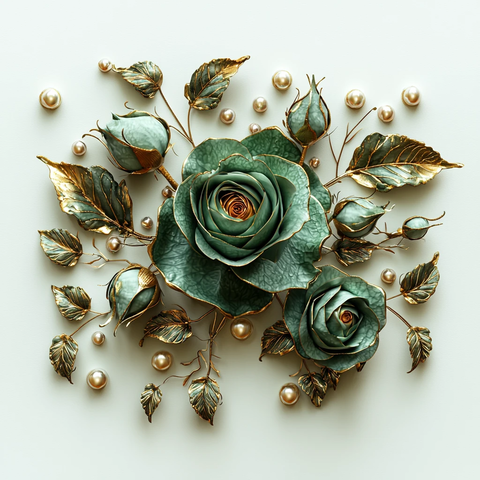 绿金玫瑰花卉图案