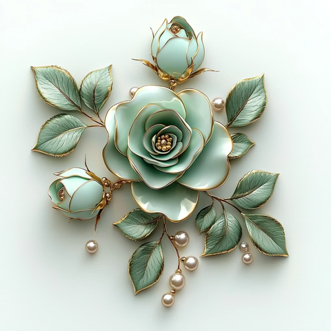 绿金玫瑰花卉图案