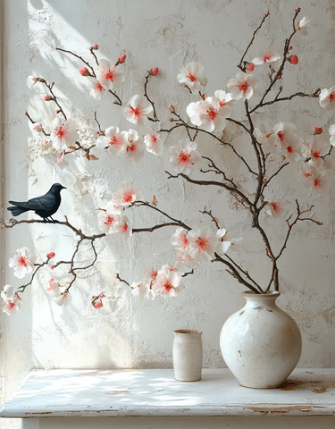 白墙雕花喜鹊图