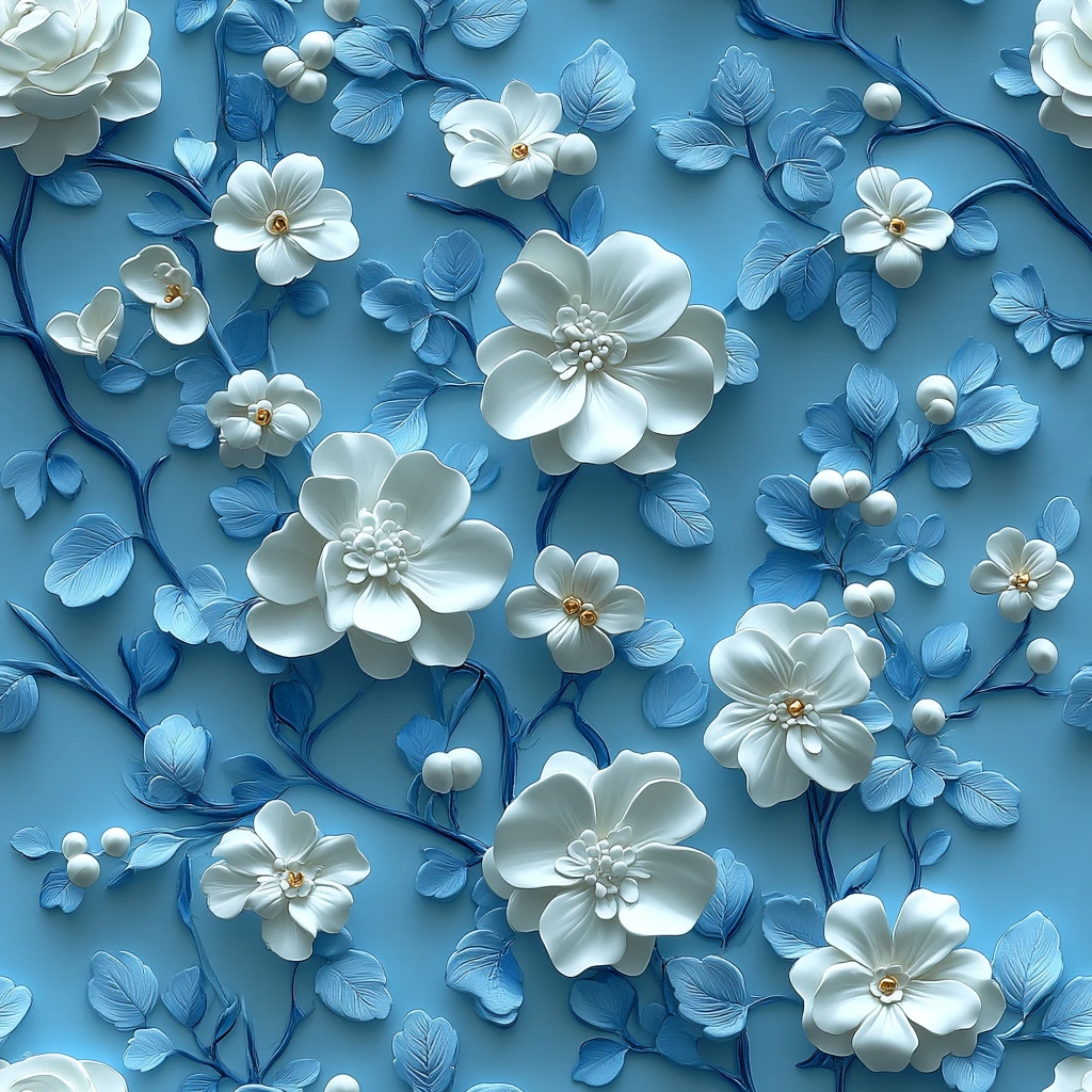 蓝白花卉图样