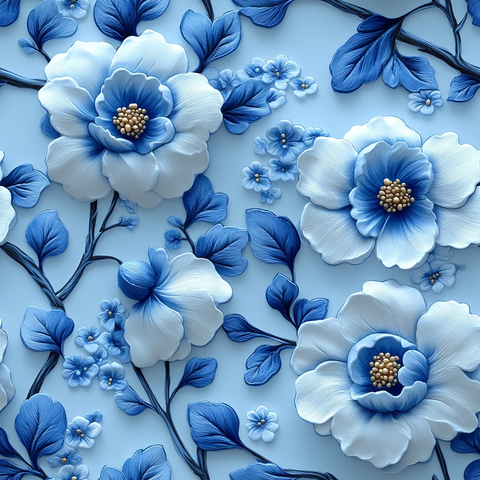 蓝白花卉图样