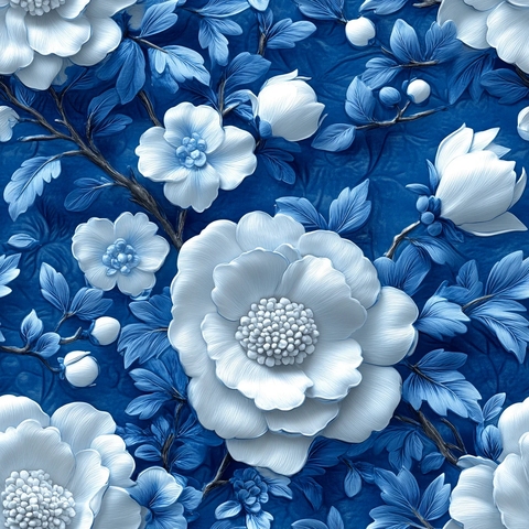 蓝白花卉图样