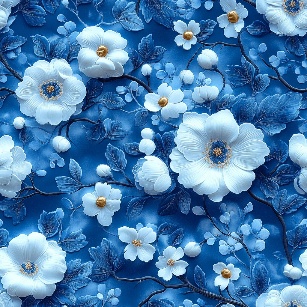 蓝白花卉图样