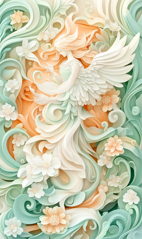 天使与花朵木刻