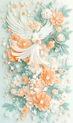 天使与花朵木刻