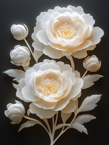 白纸牡丹雕刻图案