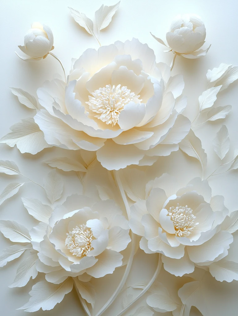 白纸牡丹雕刻图案