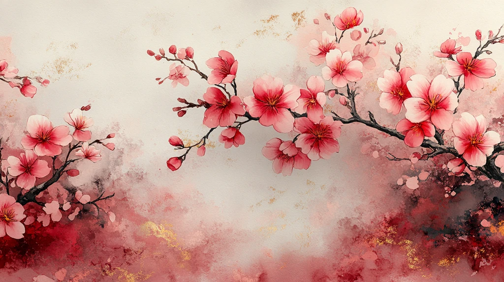 樱花枝条水彩画