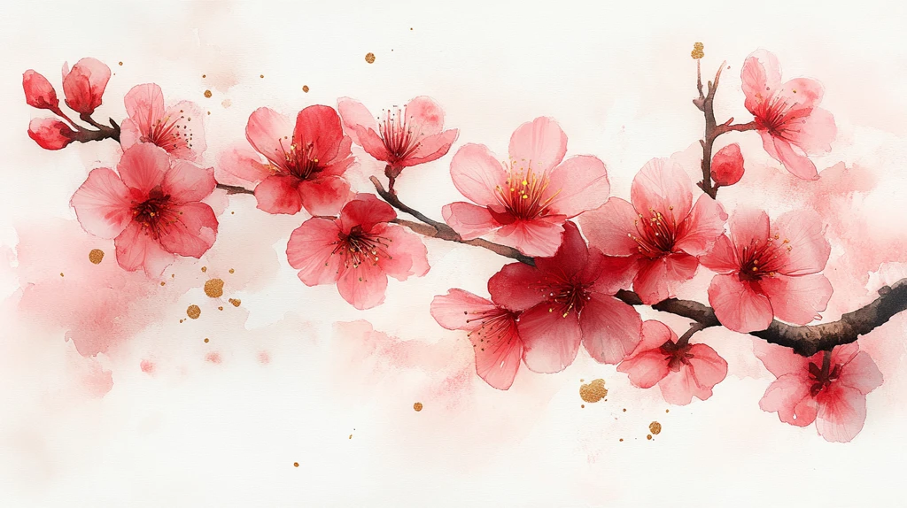樱花枝条水彩画