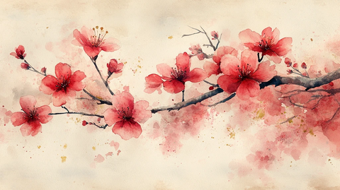 樱花枝条水彩画