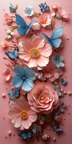 粉色花束与蝴蝶