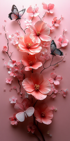 粉色花束与蝴蝶