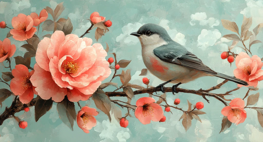 粉色牡丹花鸟图案