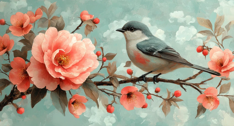 粉色牡丹花鸟图案