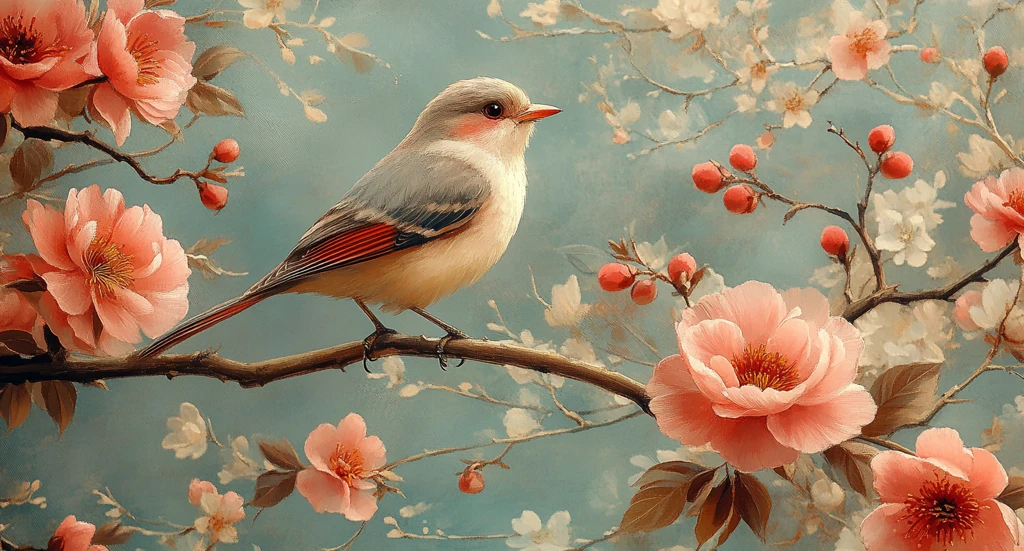 粉色牡丹花鸟图案