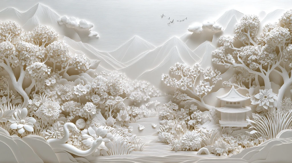 白纸雕塑森林景观