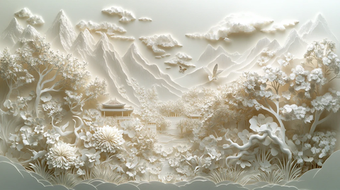 白纸雕塑森林景观