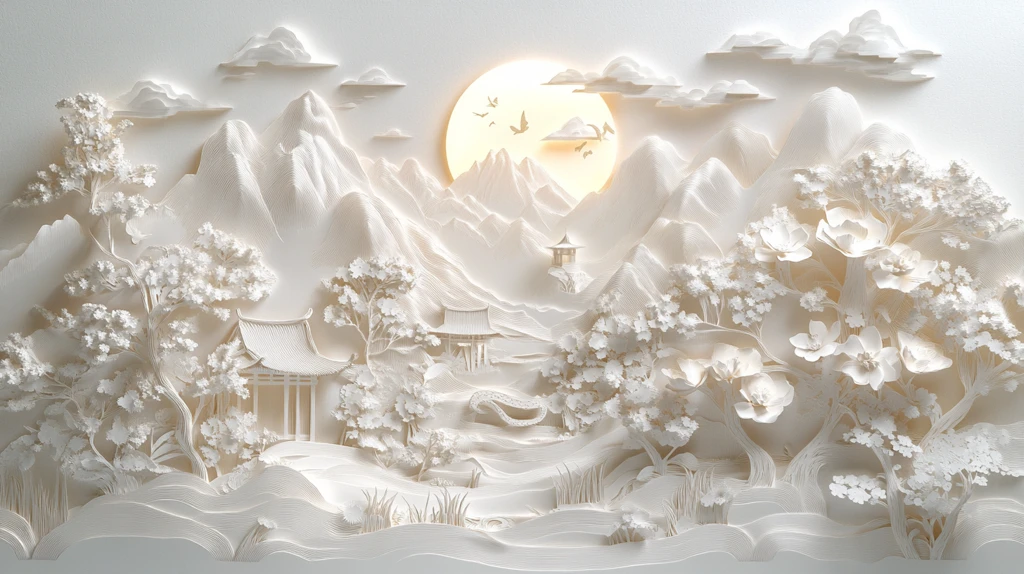 白纸雕塑森林景观