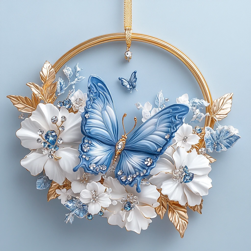 蓝色蝴蝶水晶挂饰