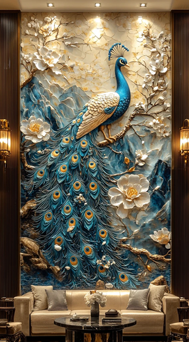 孔雀浮雕与美女拍照