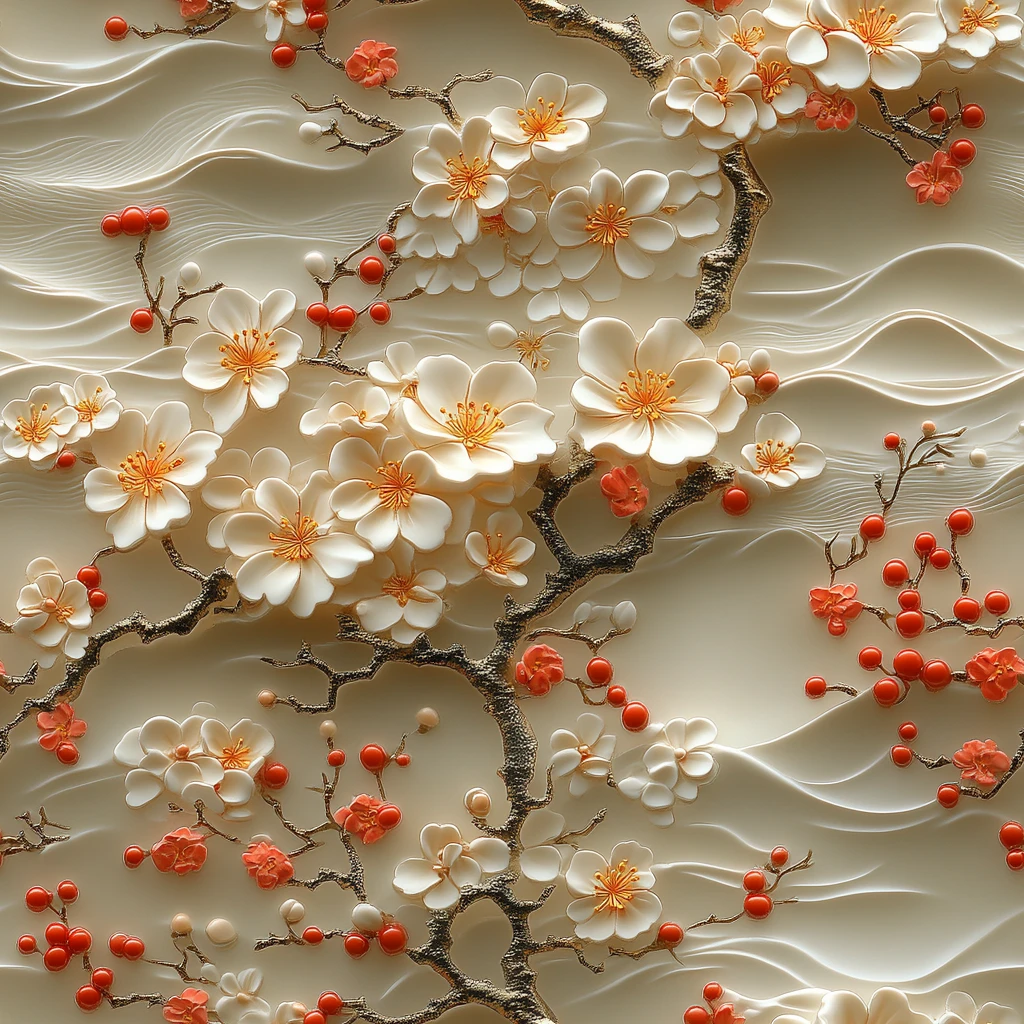 瓷瓶花开水纹图