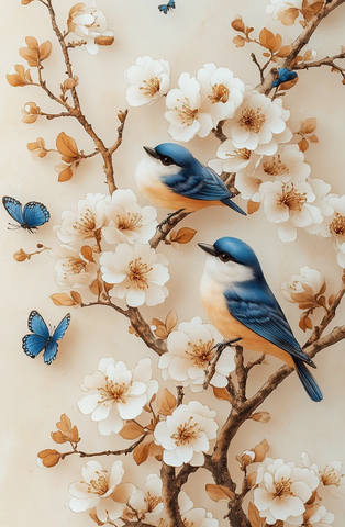 白花蓝鸟墙纸图案