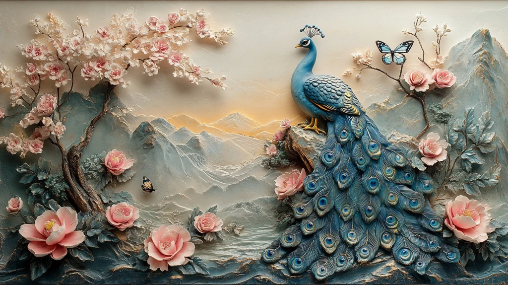 蓝孔雀蝴蝶树花墙