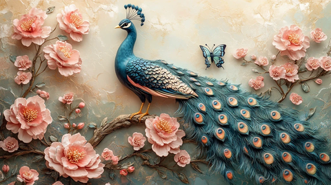 蓝孔雀蝴蝶树花墙