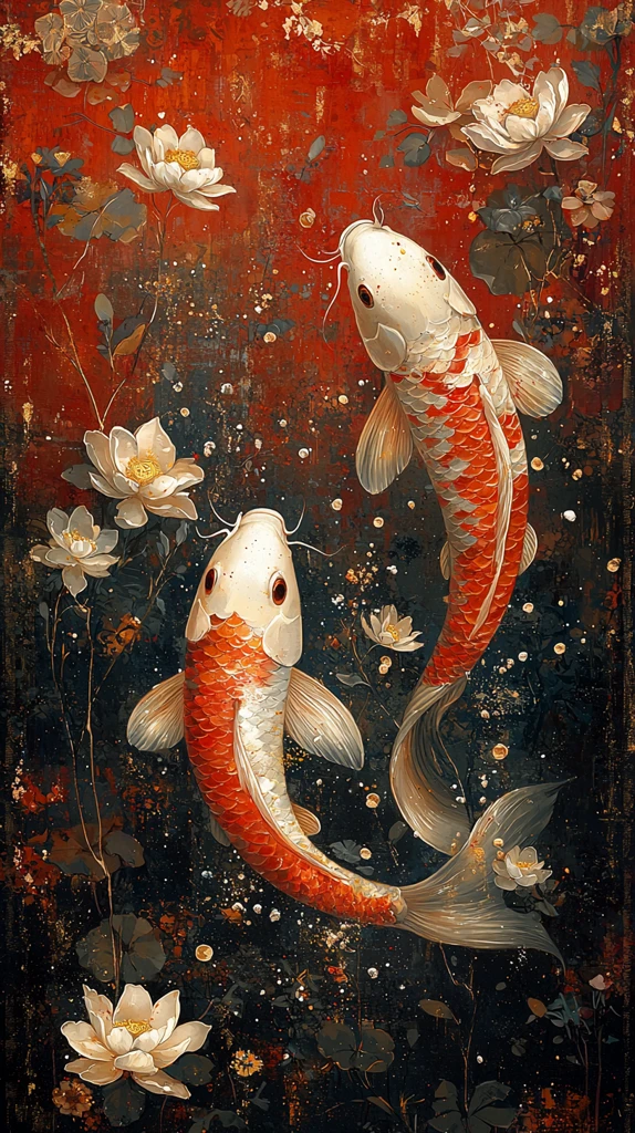 金鱼云纹莲花图