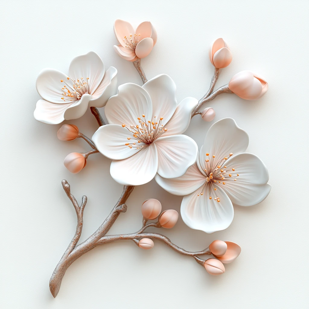 白桃梅花三维画