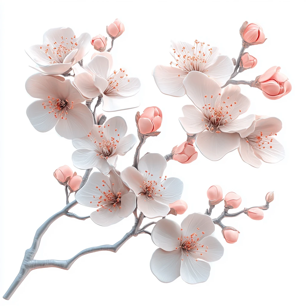 白桃梅花三维画