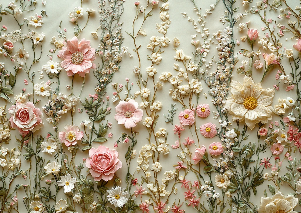 粉色花卉刺绣面料