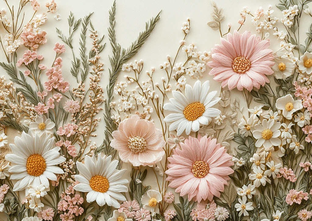 粉色花卉刺绣面料