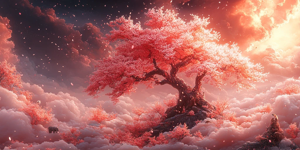 樱桃树云朵动物图