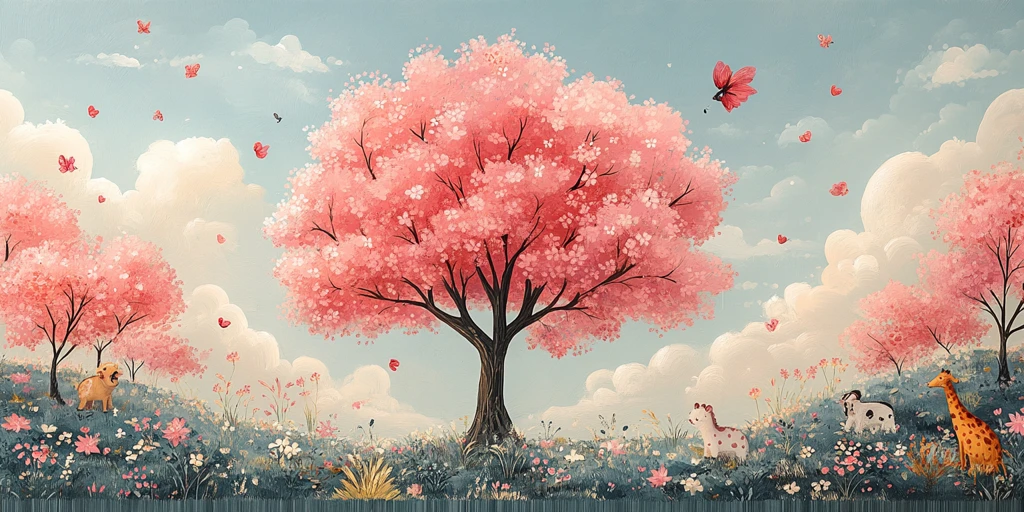 樱桃树云朵动物图