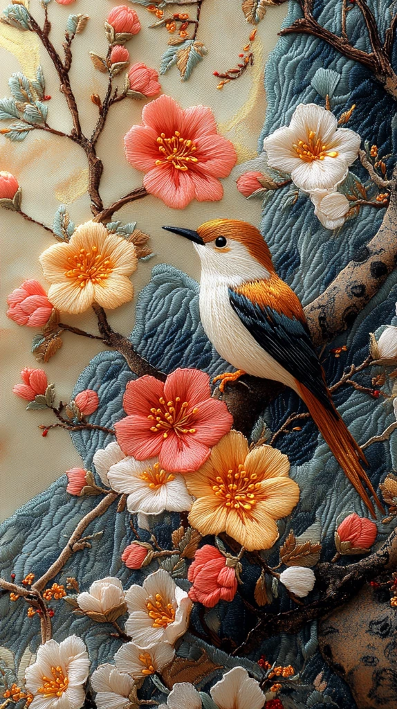 鸟语花香刺绣图