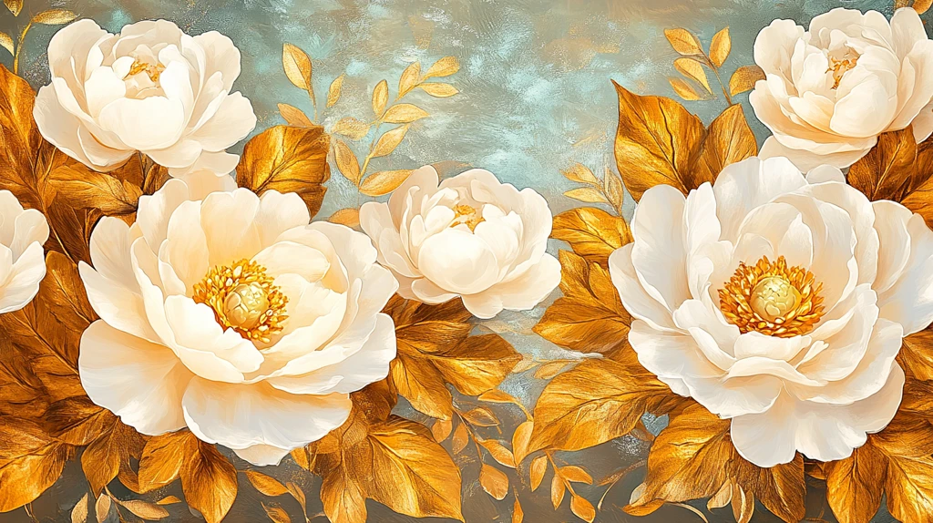 白牡丹金叶图案