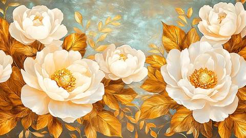 白牡丹金叶图案