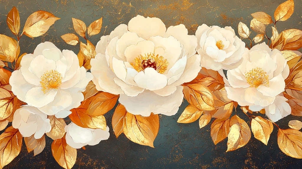 白牡丹金叶图案